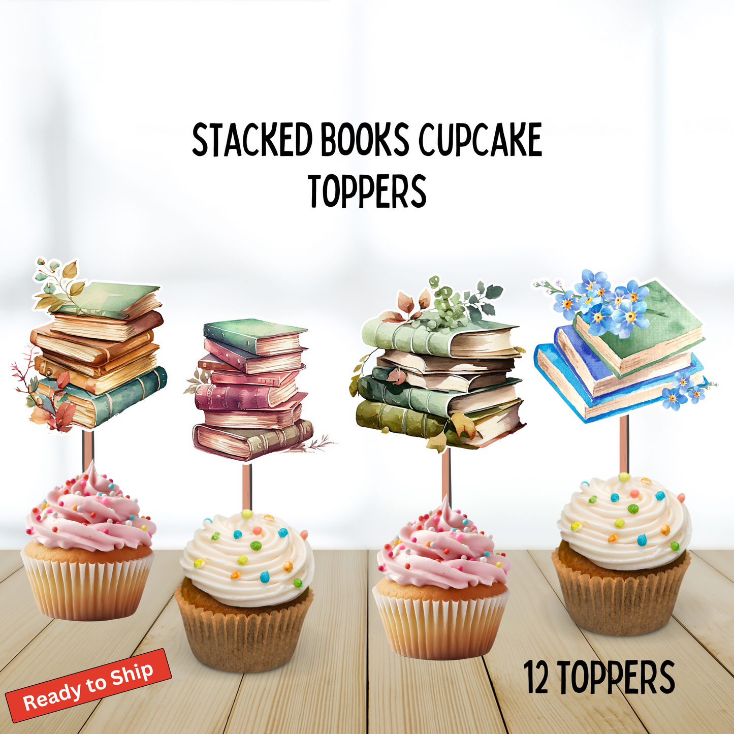 Stacked Books Cupcake Toppers