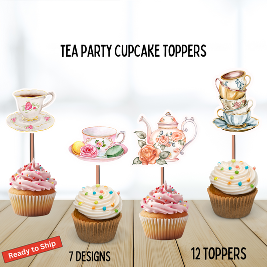 Floral Watercolor Tea Party Cupcake Toppers