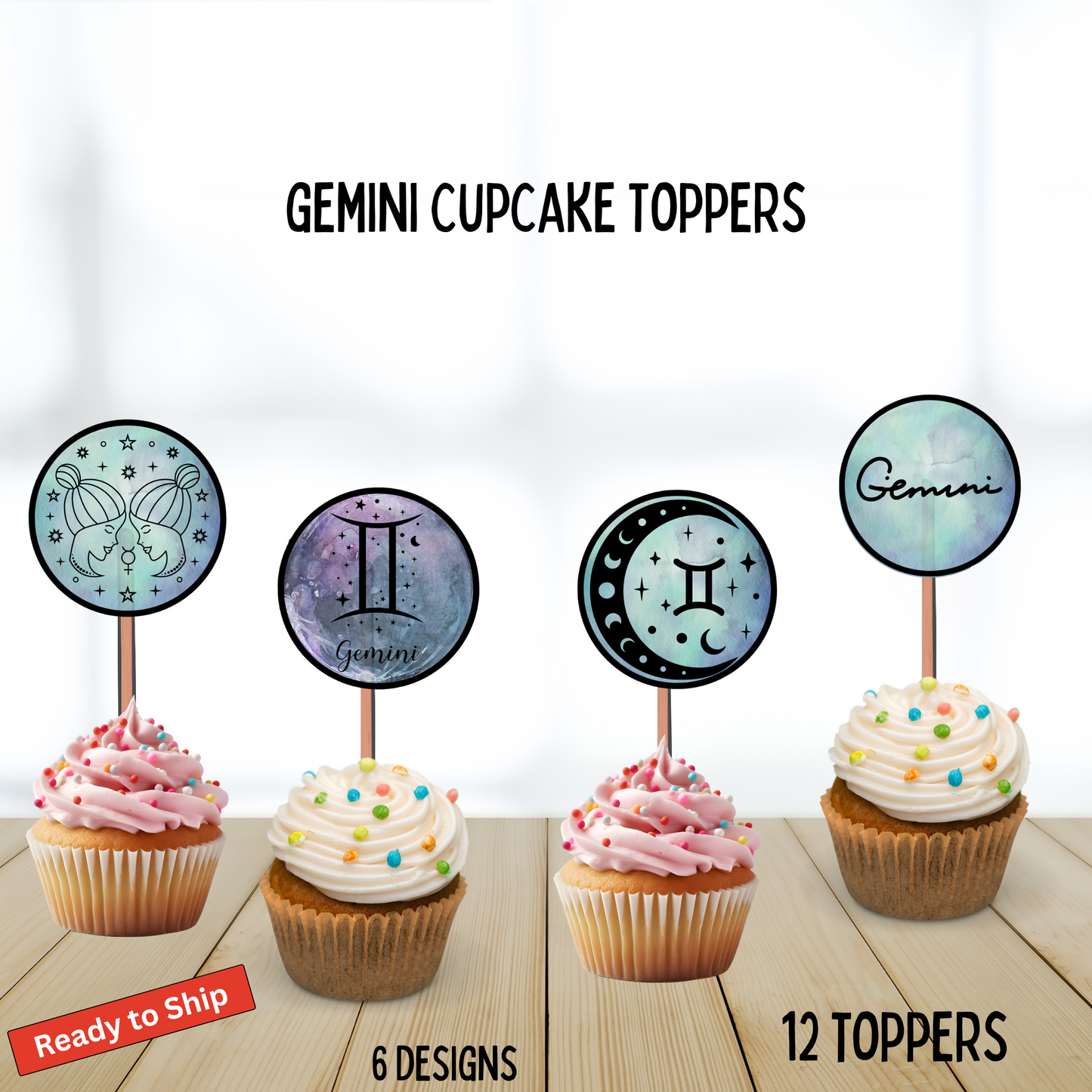 Gemini Zodiac Sign Cupcake Toppers