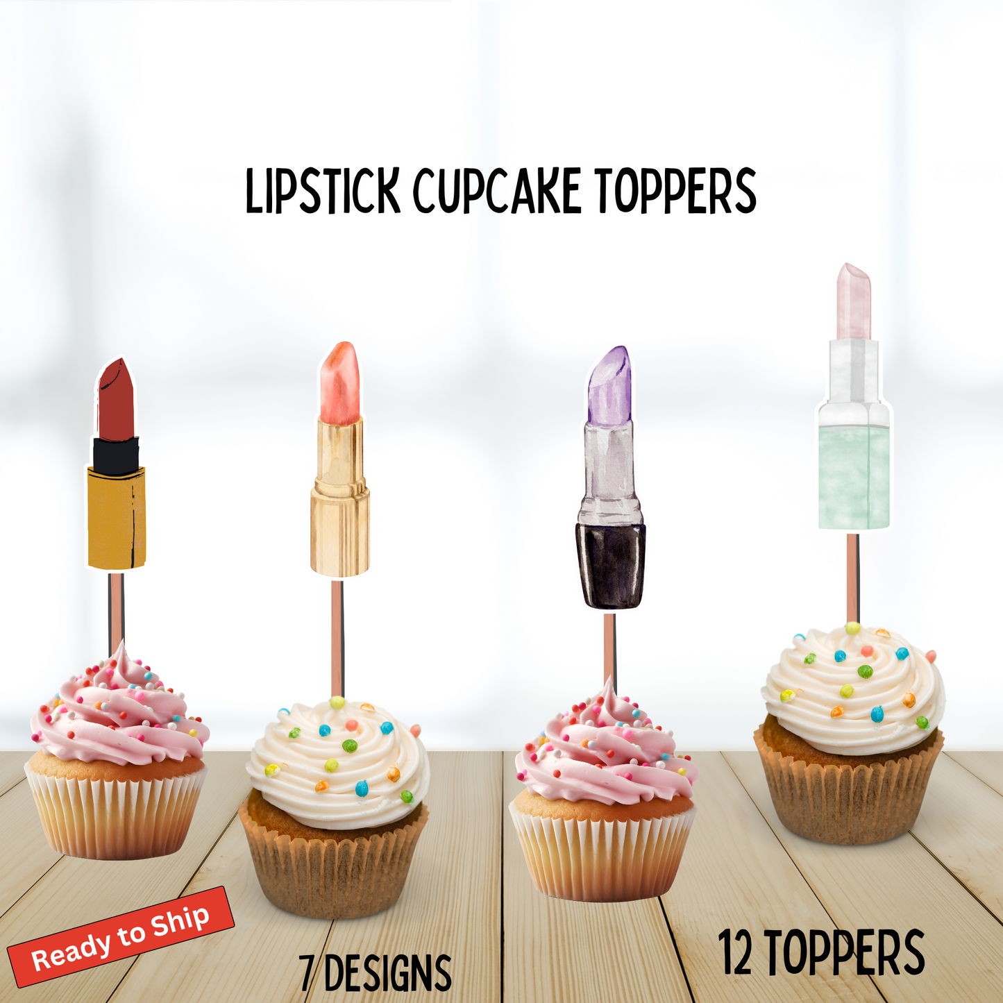 Lipstick Watercolor Cupcake Toppers