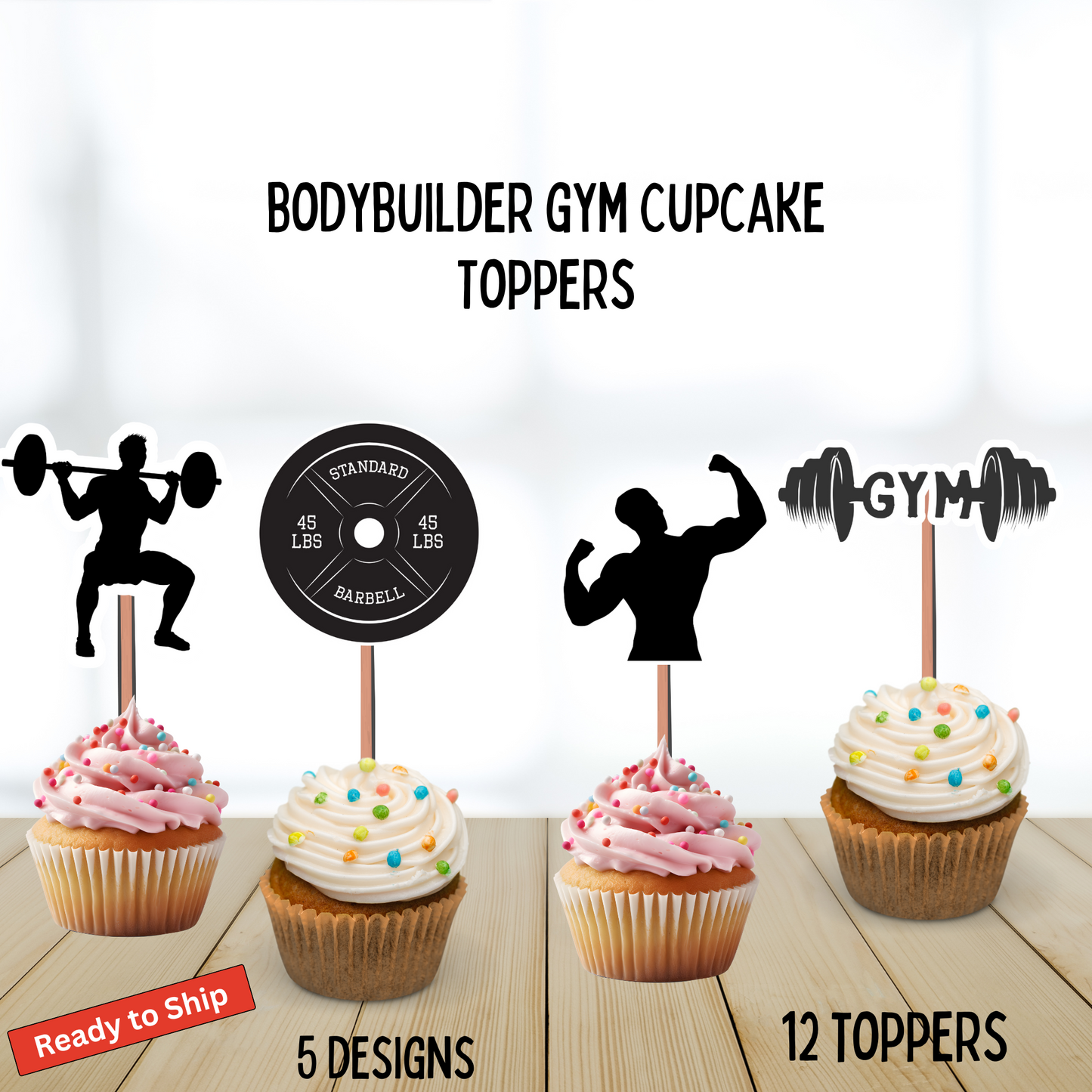 Gym Bodybuilder Cupcake Toppers