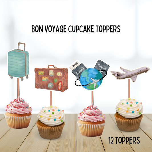 Bon Voyage Travel Cupcake Toppers