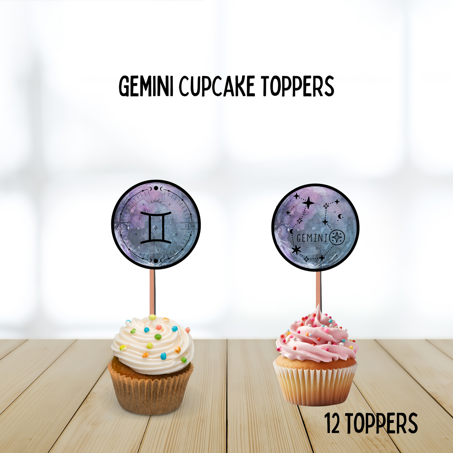 Gemini Zodiac Sign Cupcake Toppers