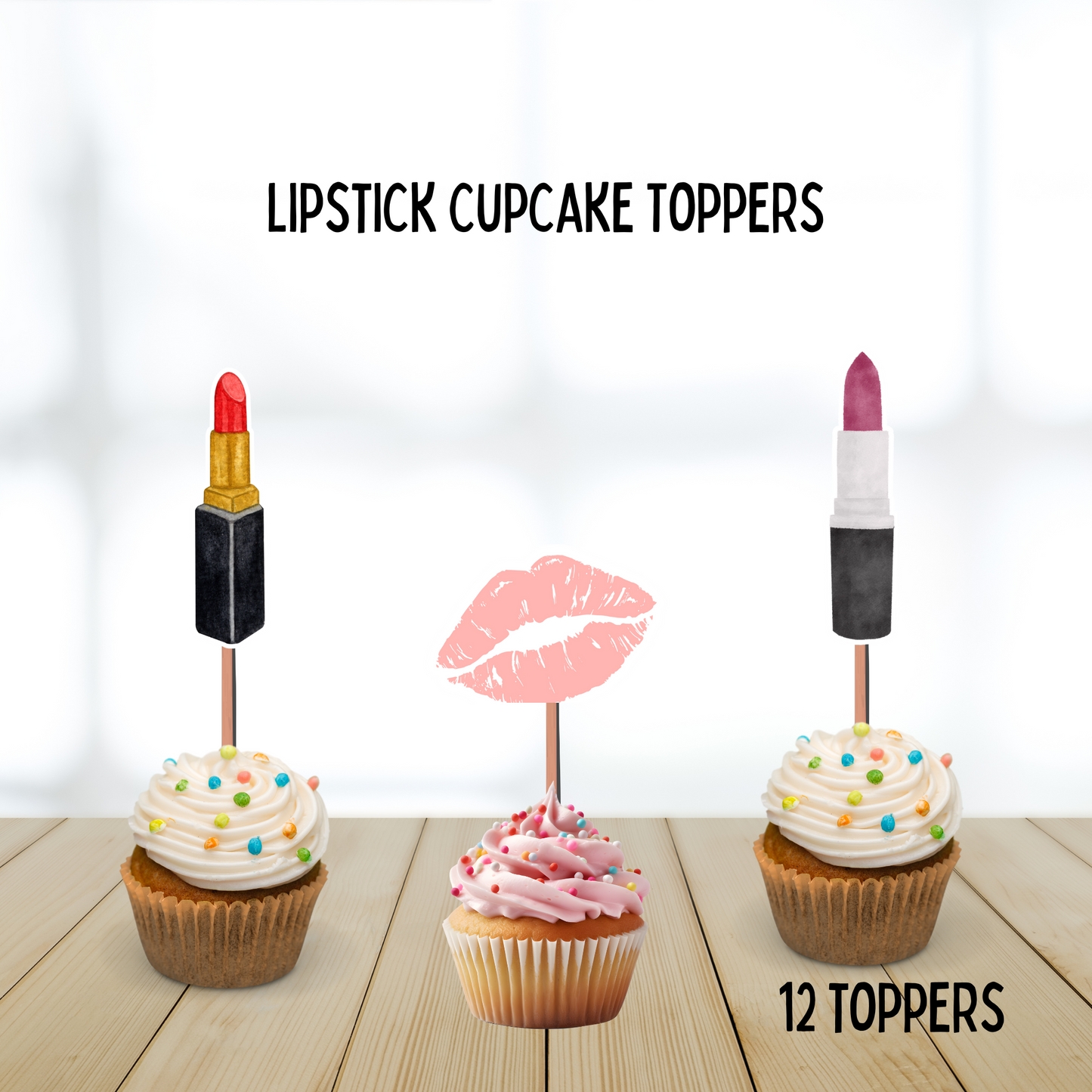 Lipstick Watercolor Cupcake Toppers