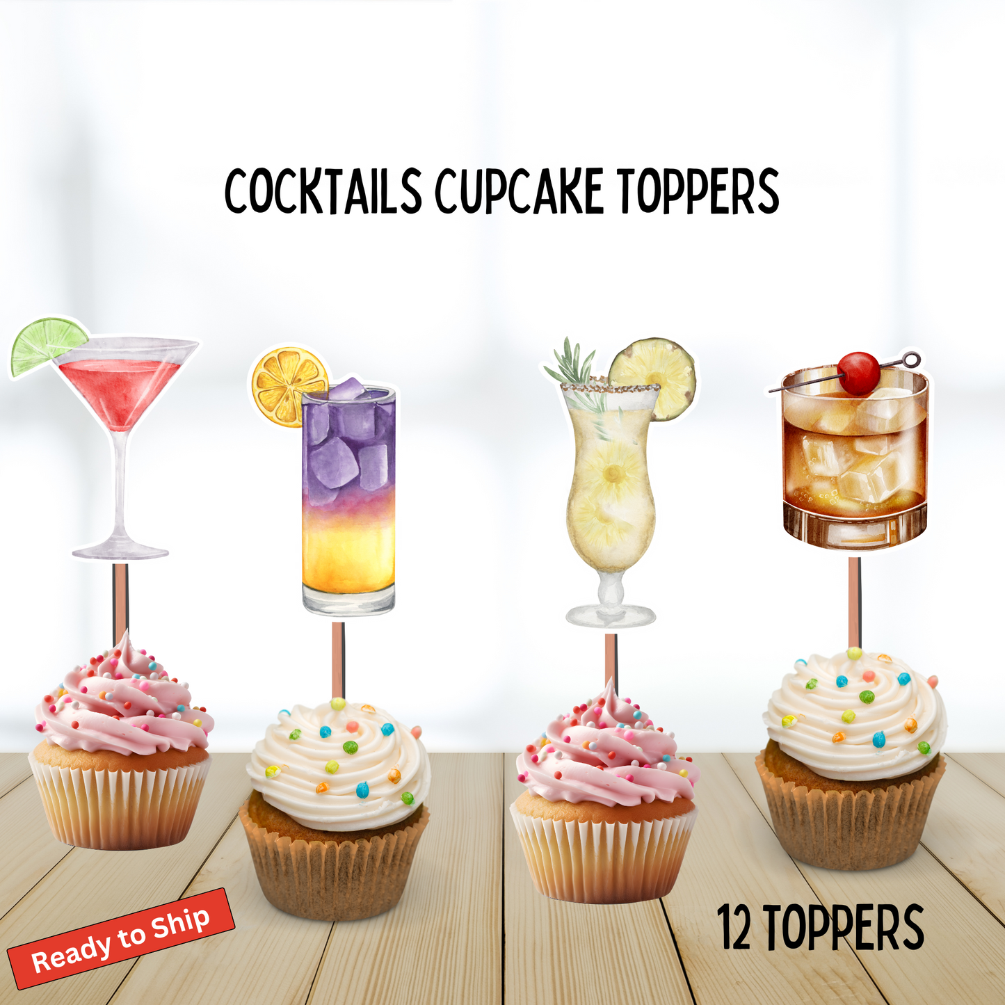 Cocktail Drinks Cupcake Toppers