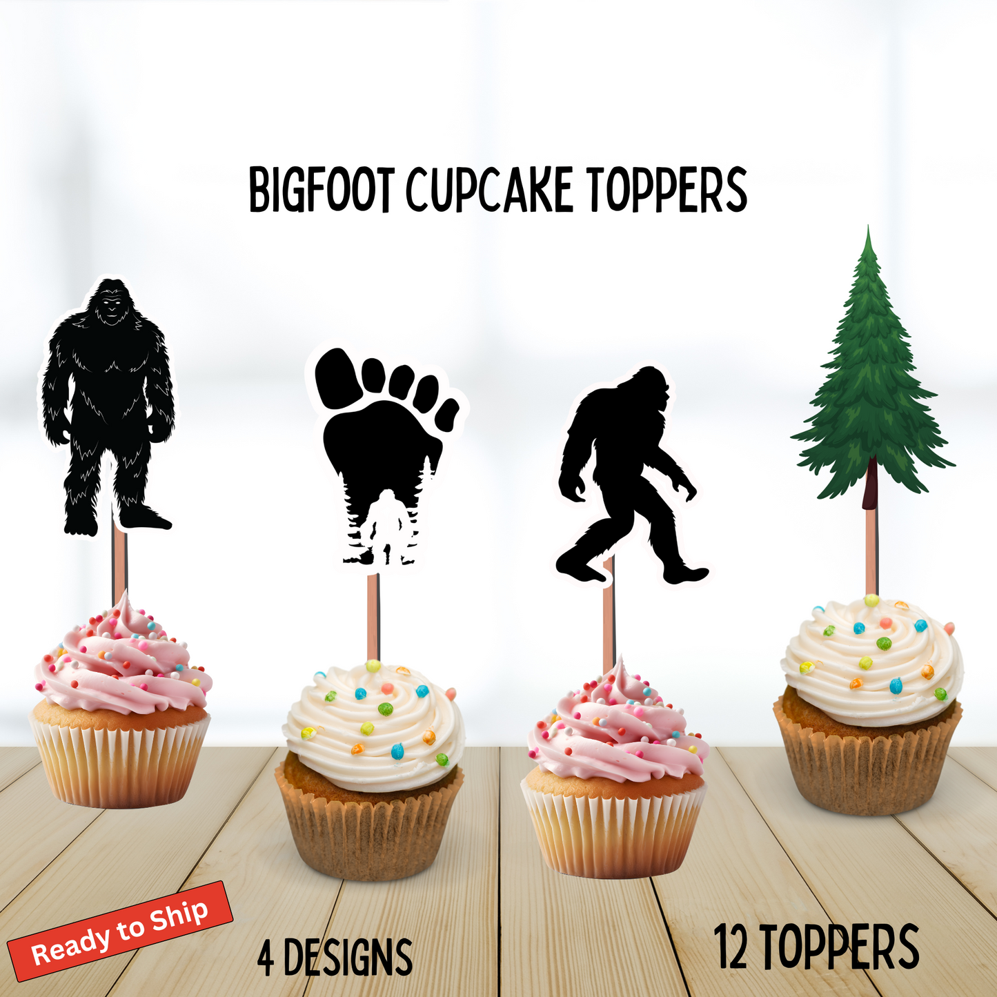 Bigfoot Sasquatch Cupcake Toppers,