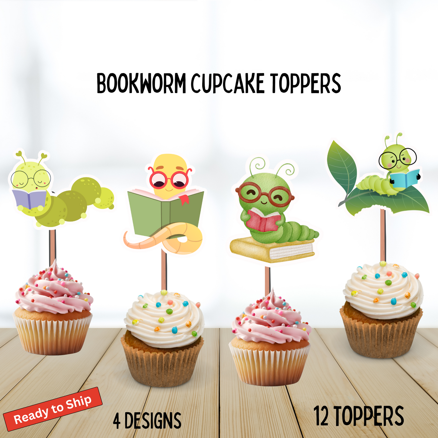 Book Worm Cupcake Toppers