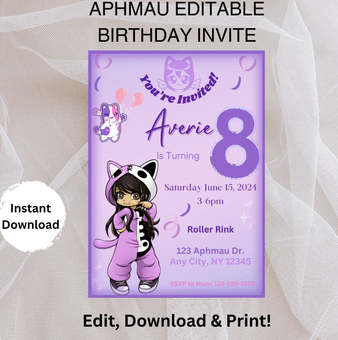 Aphmau Editable Printable Birthday Invitation