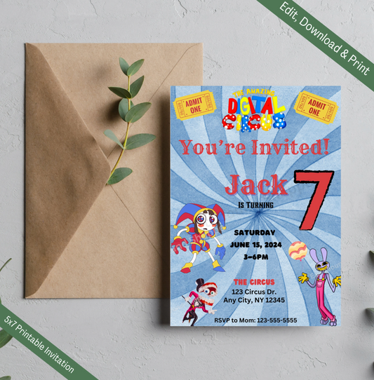 The Amazing Digital Circus Editable Printable Birthday Invitation