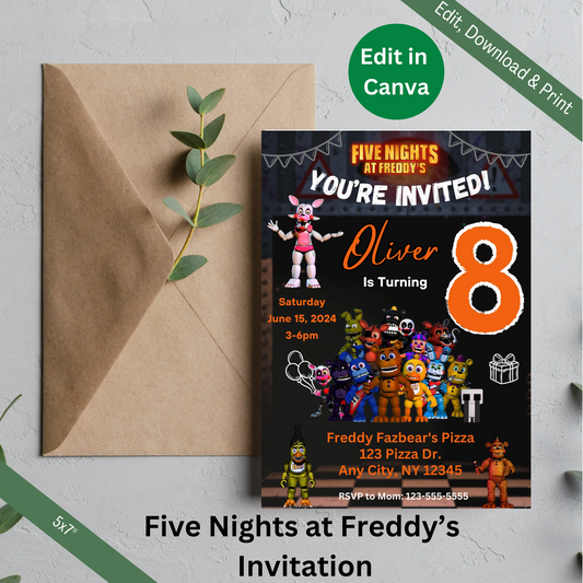 Five Nights at Freddy's Editable Printable Birthday Invitation