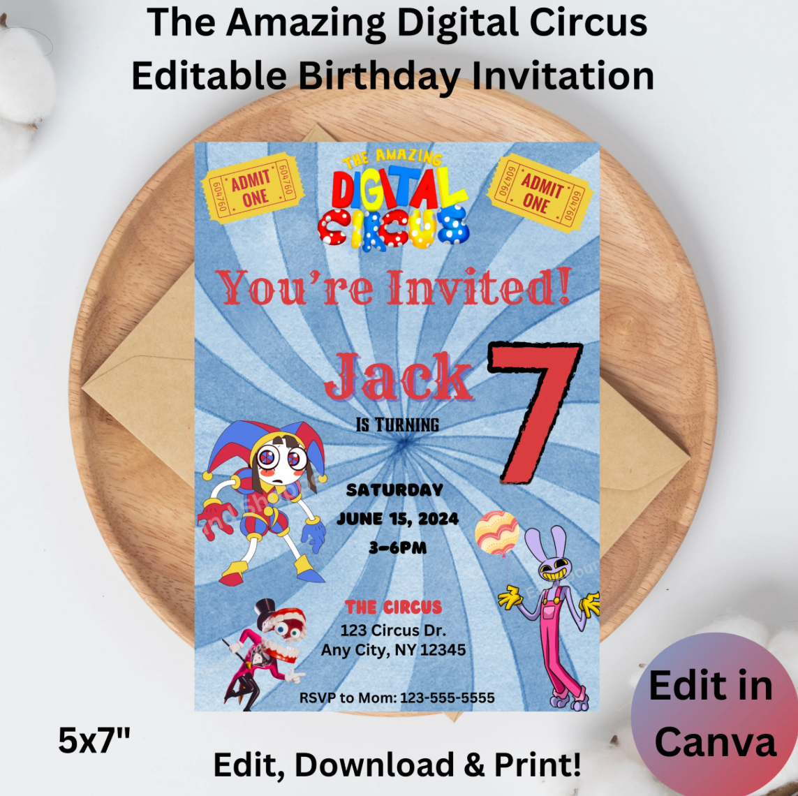 The Amazing Digital Circus Editable Printable Birthday Invitation