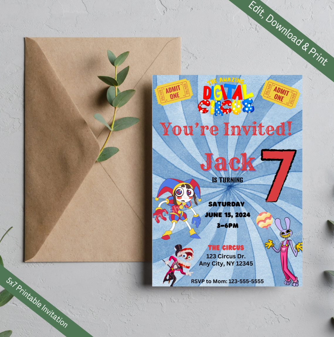 The Amazing Digital Circus Editable Printable Birthday Invitation