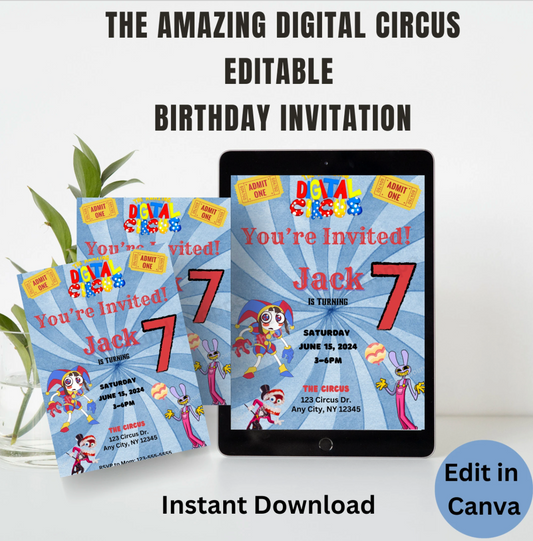 The Amazing Digital Circus Editable Printable Birthday Invitation