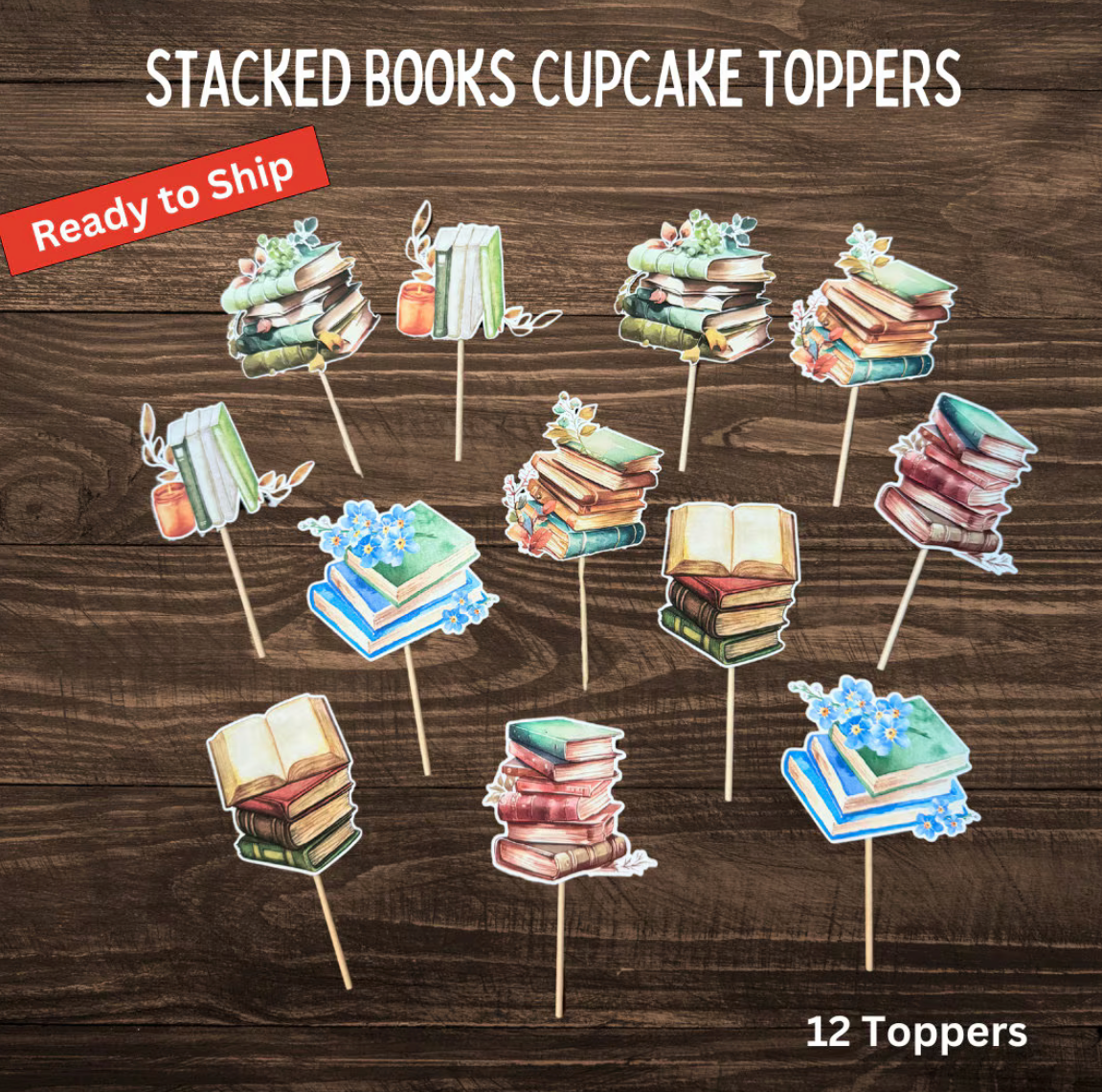 Stacked Books Cupcake Toppers