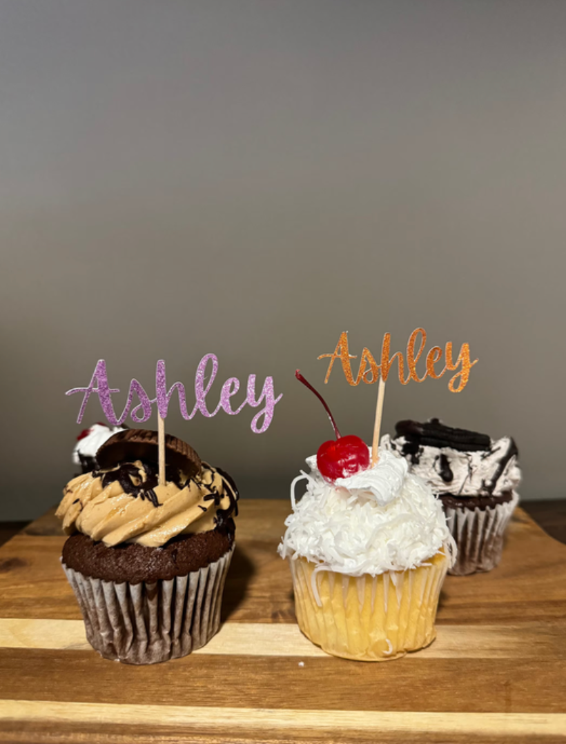 Custom Glitter Name Cupcake Toppers