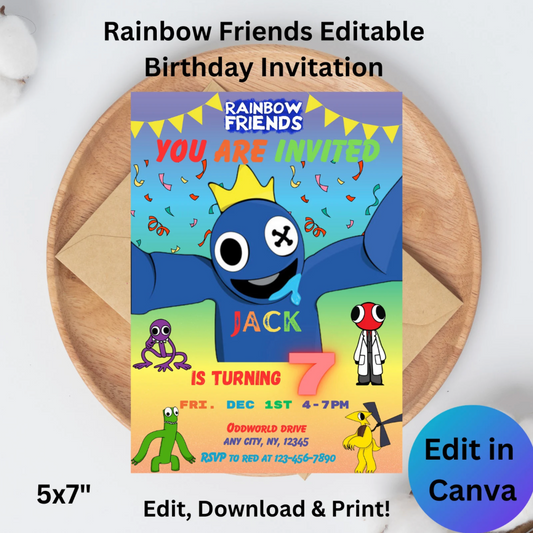 Rainbow Friends Roblox Birthday Invitation