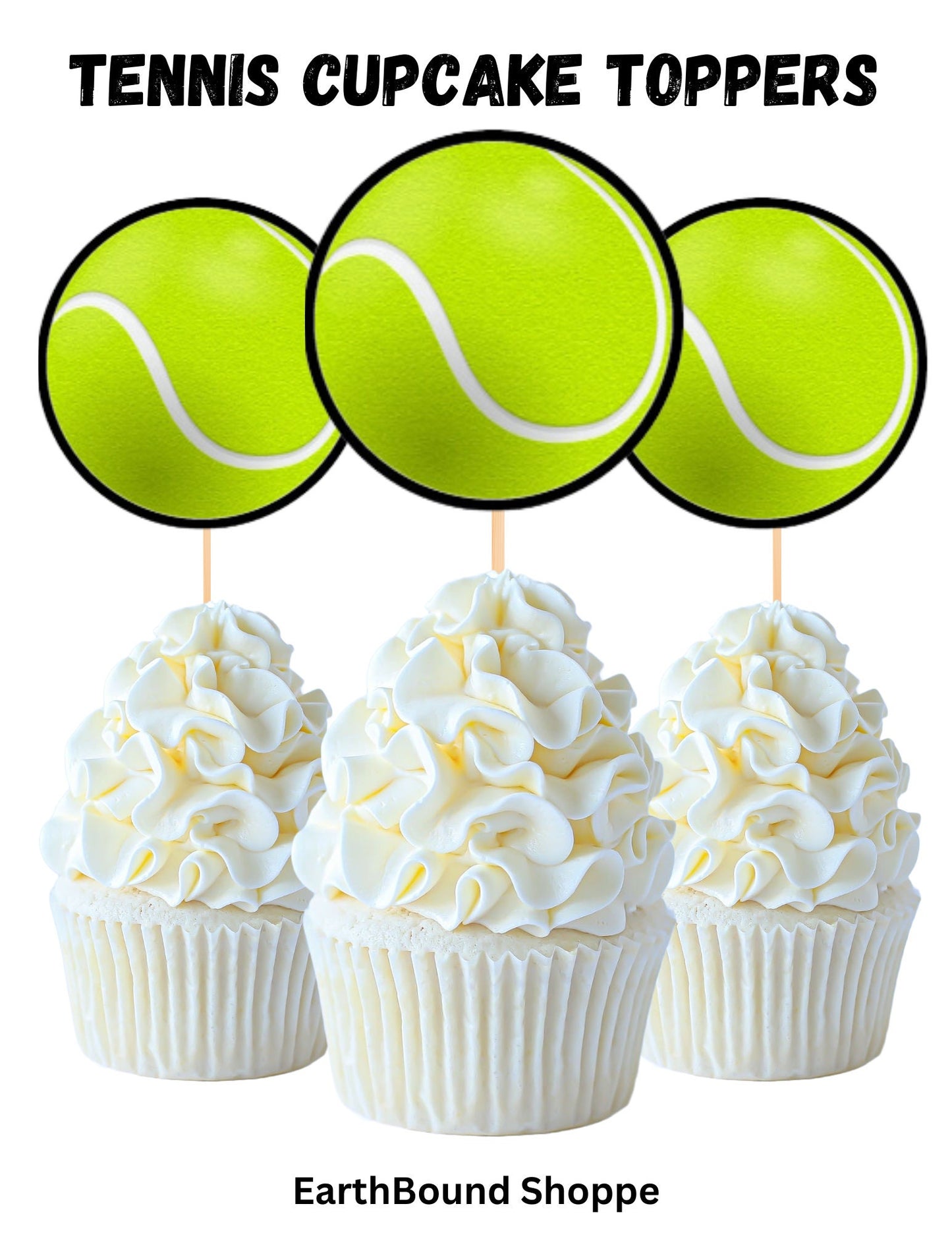 Green Tennis Ball Printable Cupcake Toppers