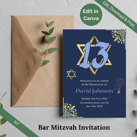 Bar Mitzvah Invitation, Printable