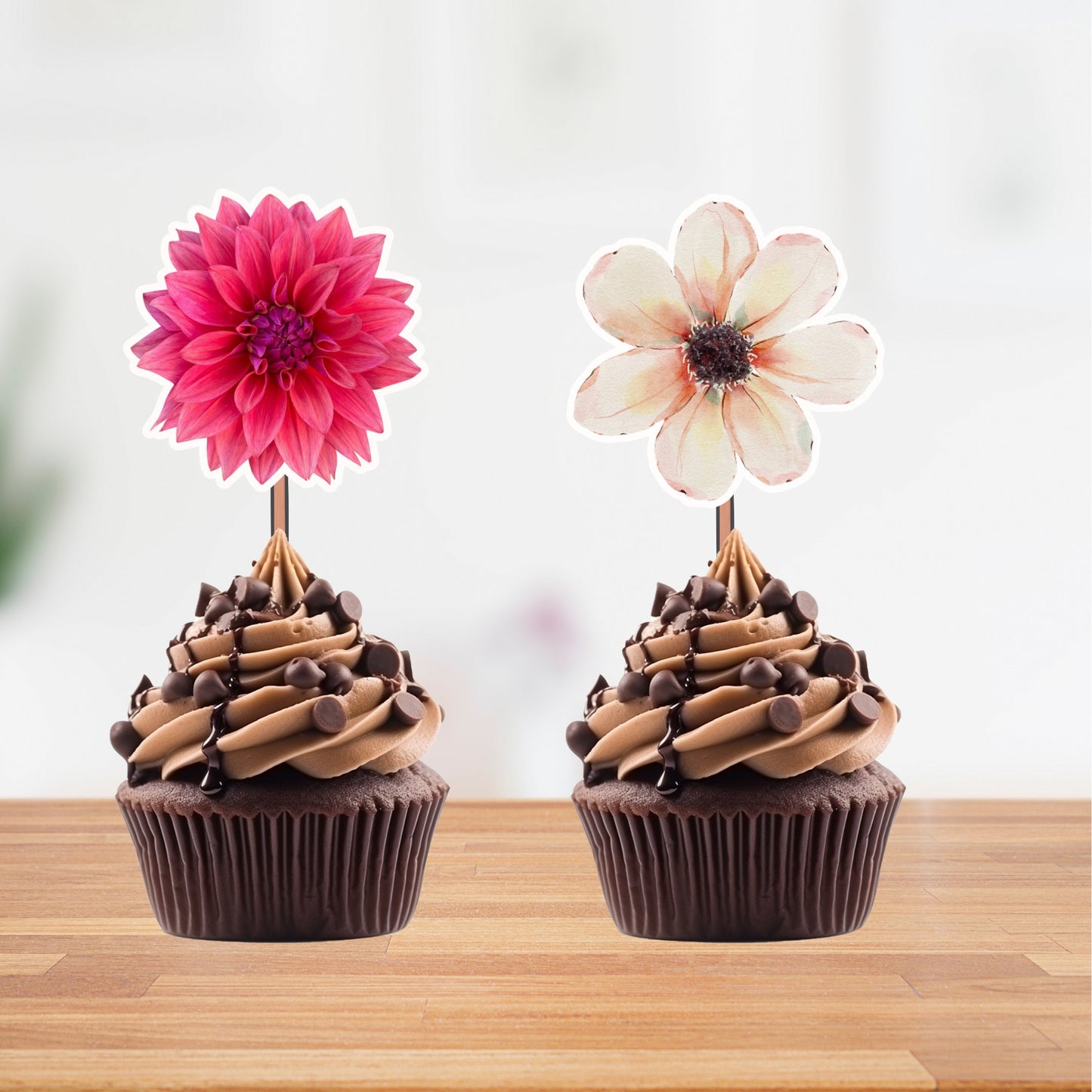 Watercolor Floral Cupcake Toppers