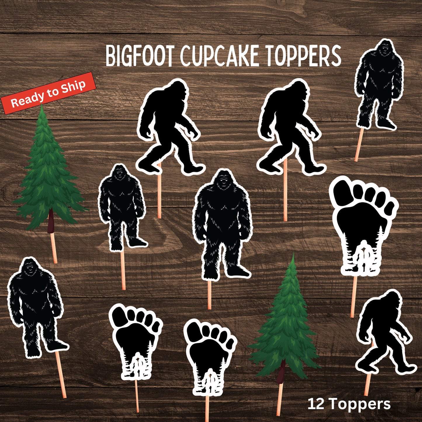 Bigfoot Sasquatch Cupcake Toppers,