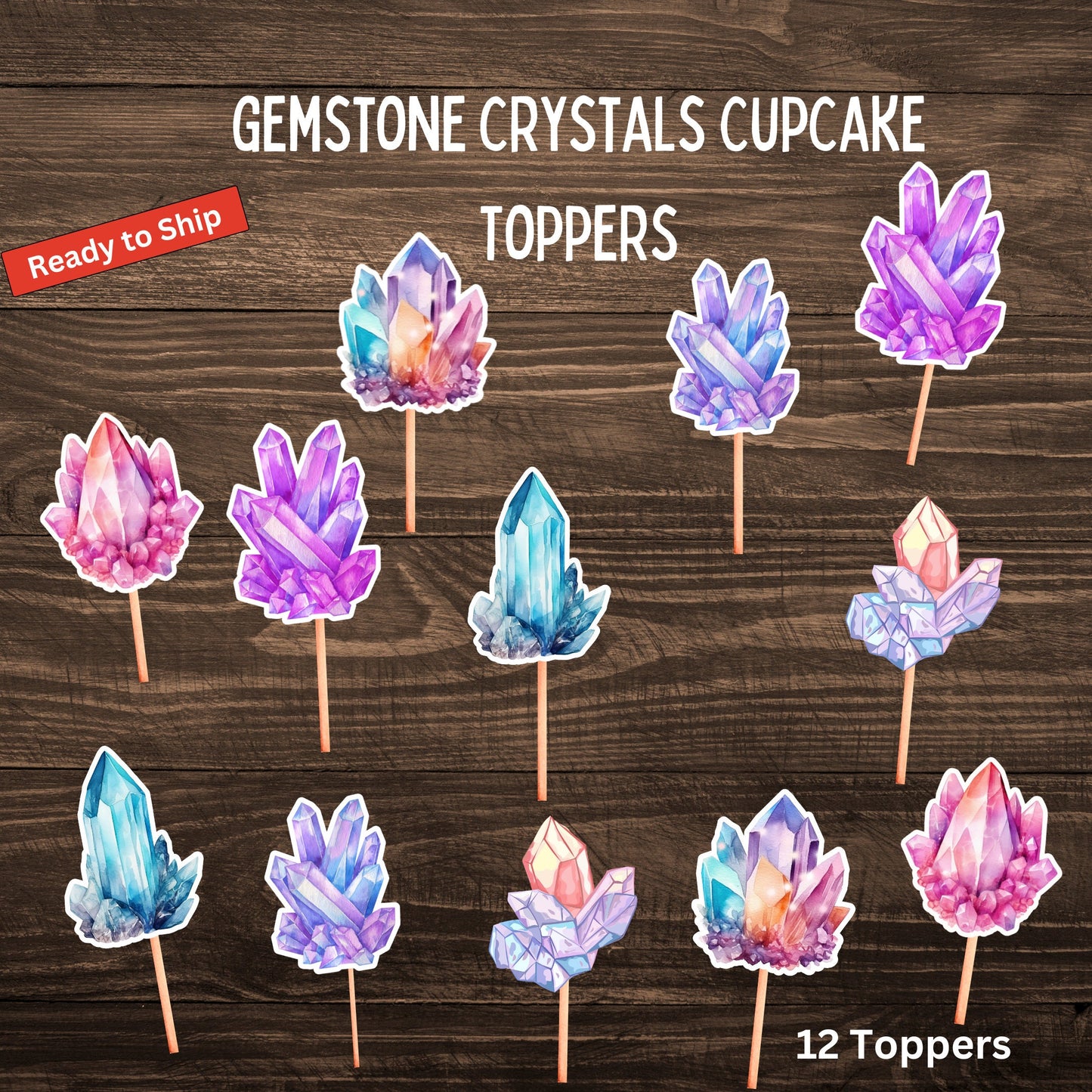 Healing Crystals Gemstones Cupcake Toppers