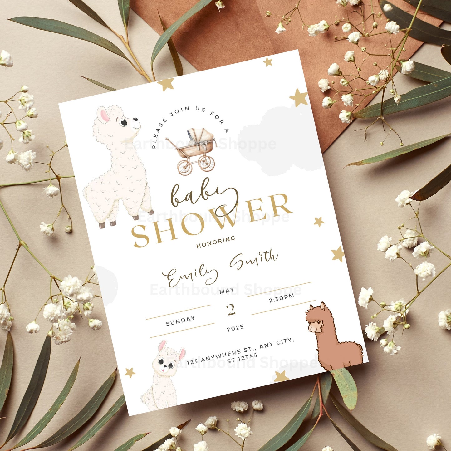 Cute Llama Baby Shower Editable Printable Invitation