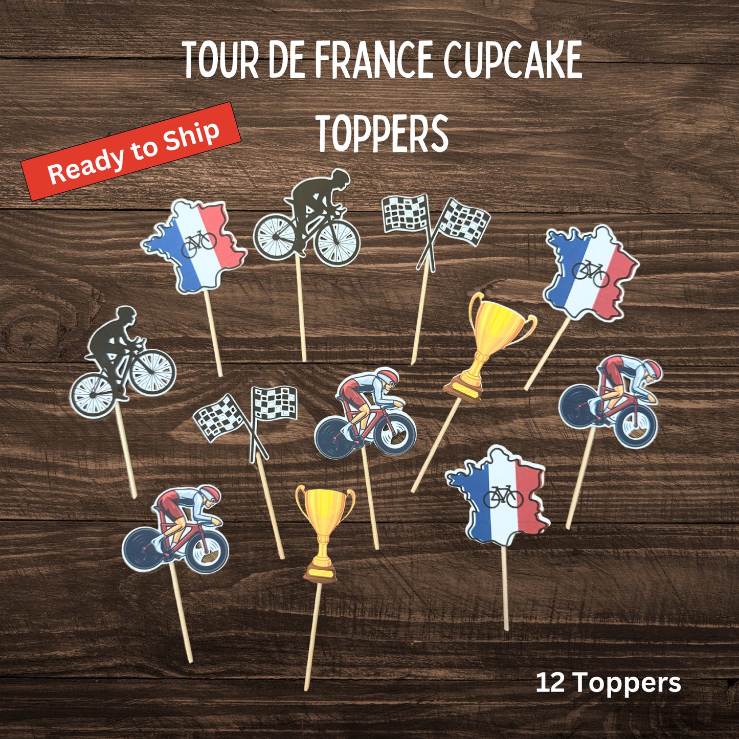 France Marathon Bike Cupcake Toppers