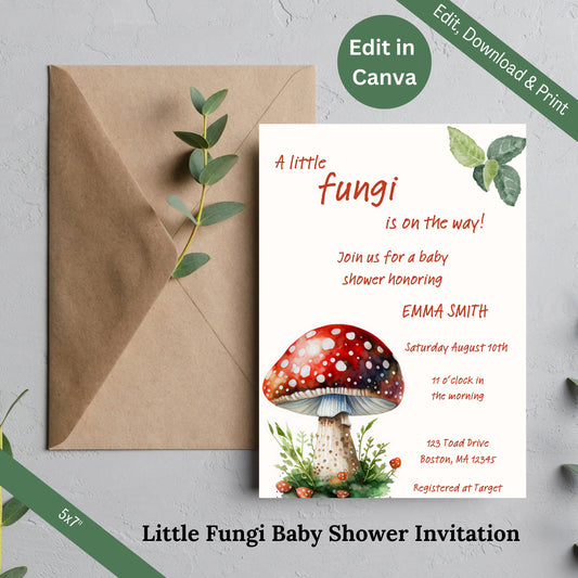 Mushroom Baby Shower Digital Invitation Little Fungi