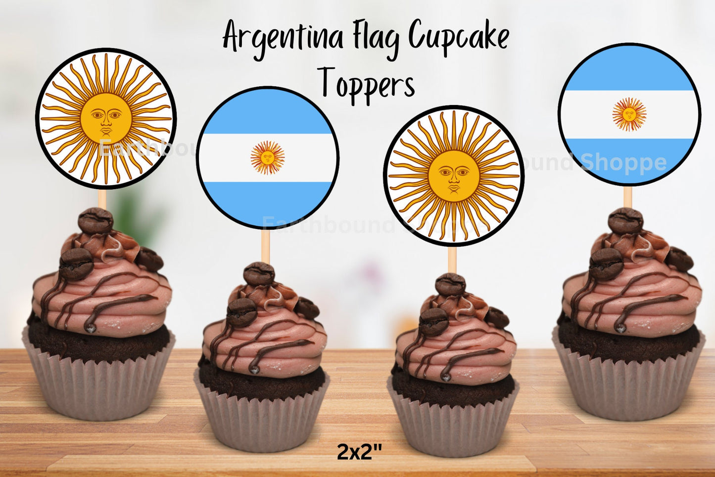 Argentina Flag, Sun Printable Cupcake Toppers