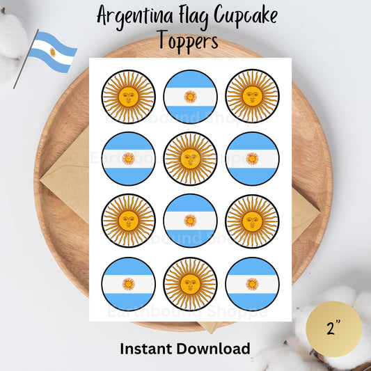 Argentina Flag, Sun Printable Cupcake Toppers