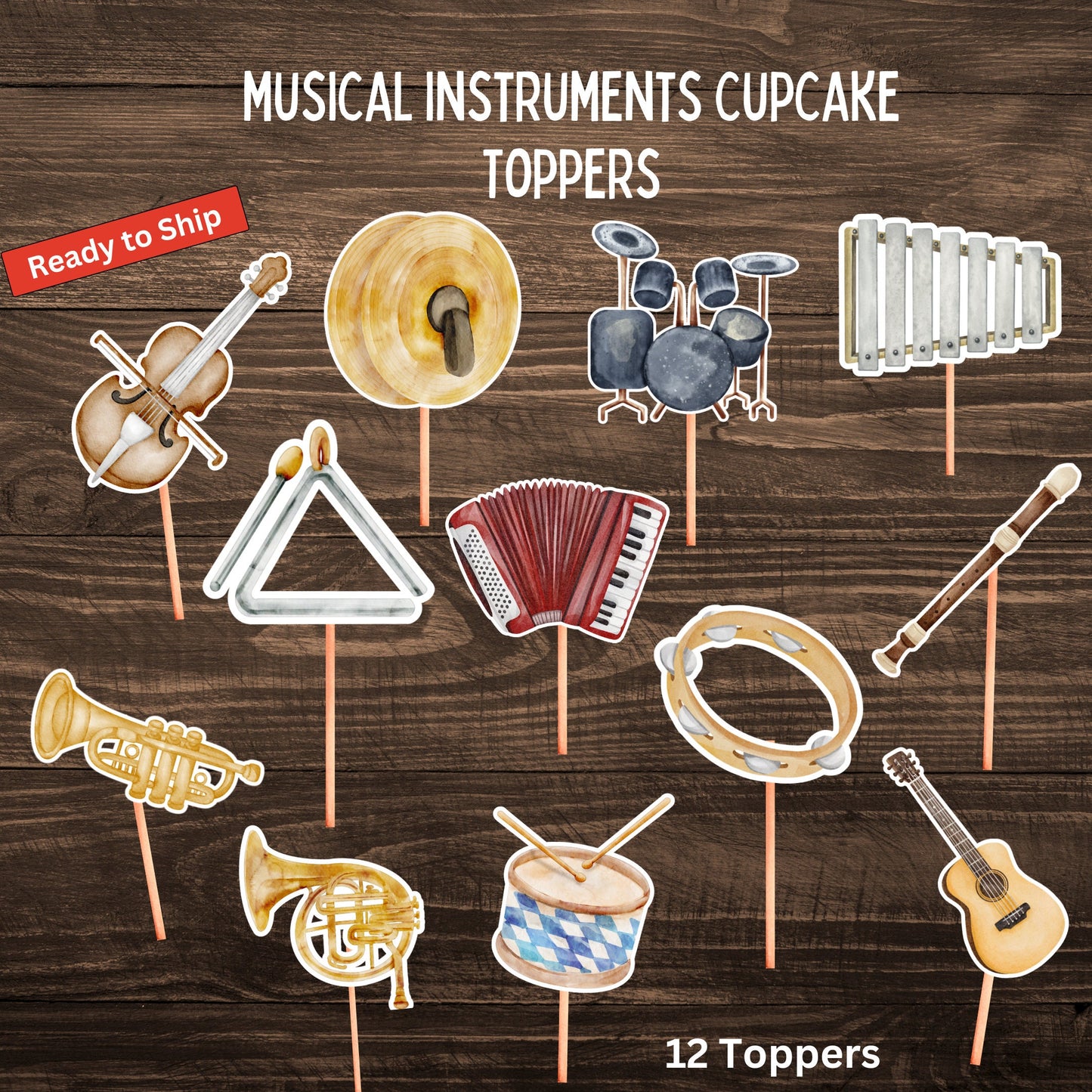 Band, Musical Instruments Cupcake Toppers