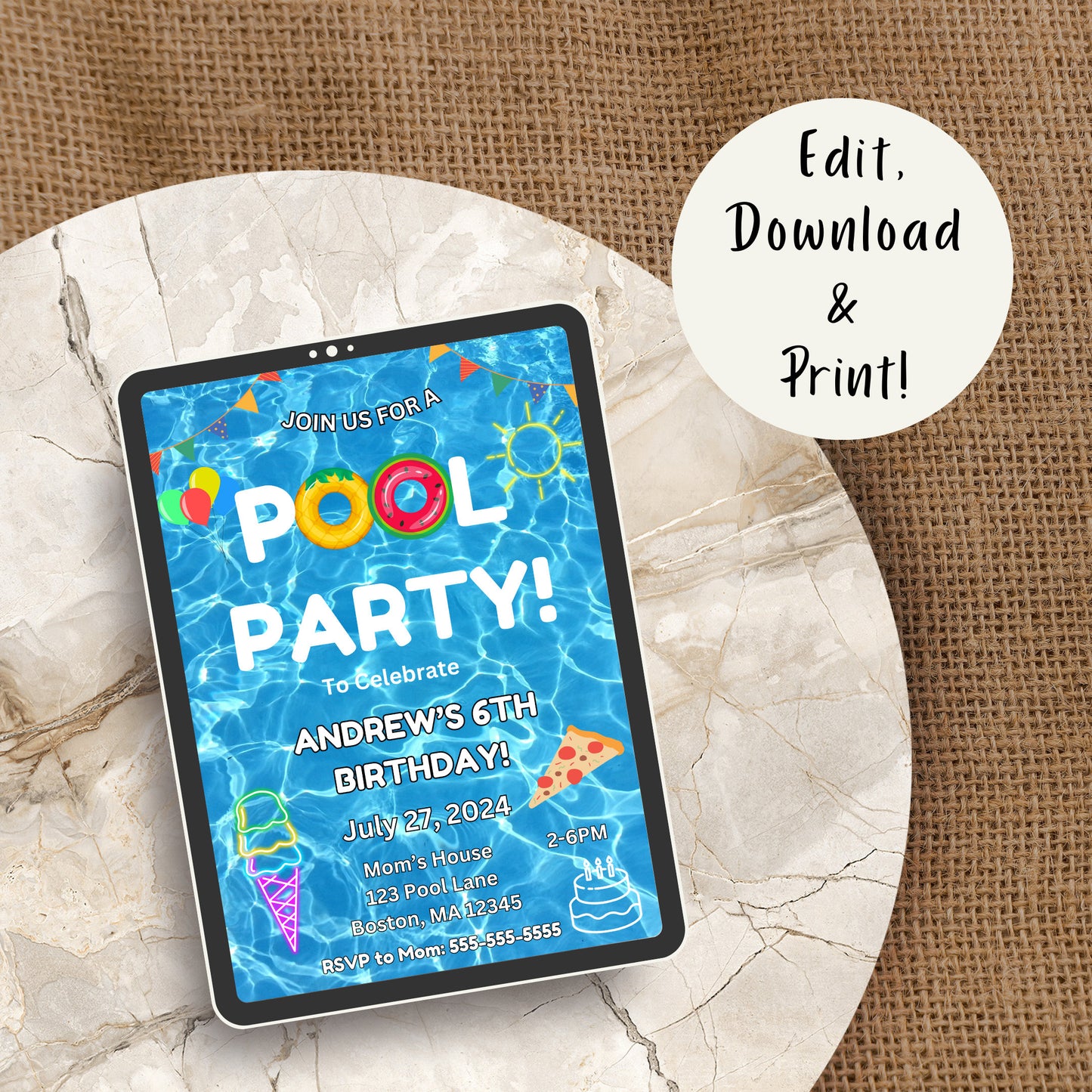 Pool Party Birthday Digital Invitation