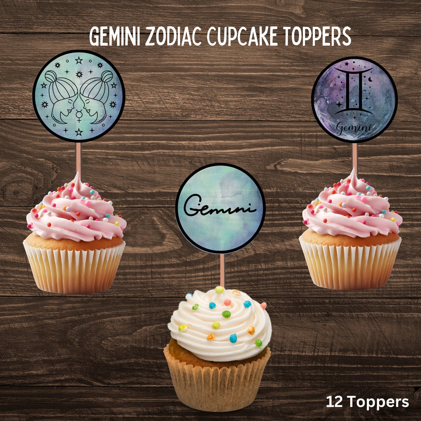 Gemini Zodiac Sign Cupcake Toppers