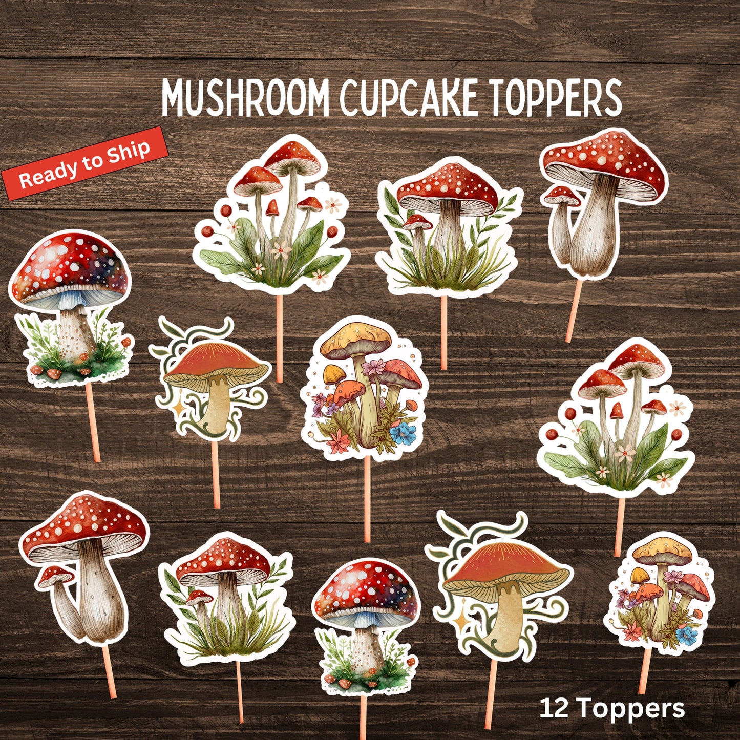 Mushrooms Cute Cupcake Toppers