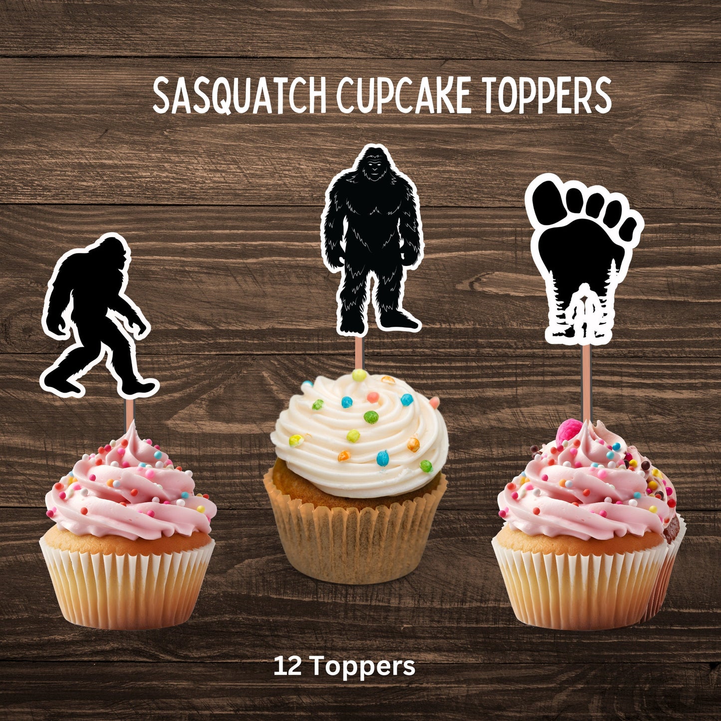 Bigfoot Sasquatch Cupcake Toppers,