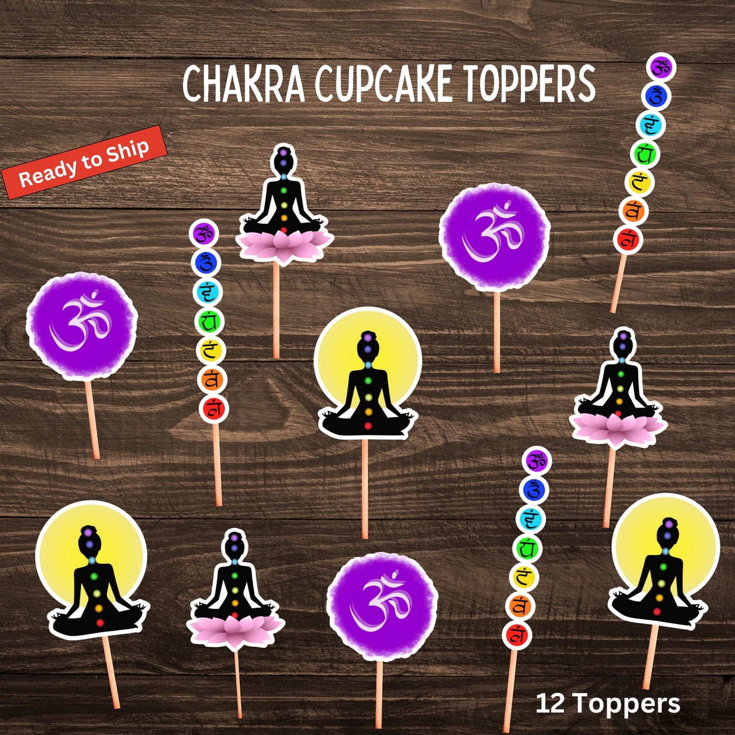 Chakra Meditation Cupcake Toppers