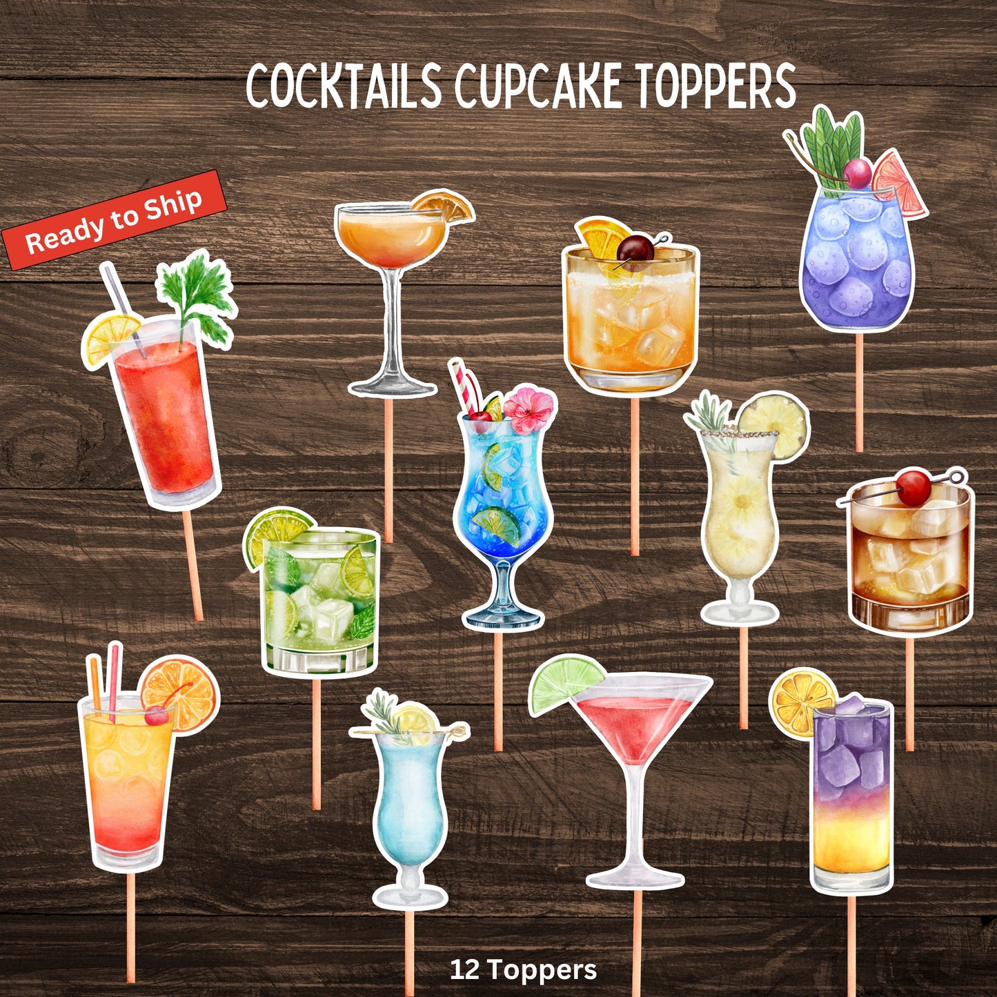 Cocktail Drinks Cupcake Toppers