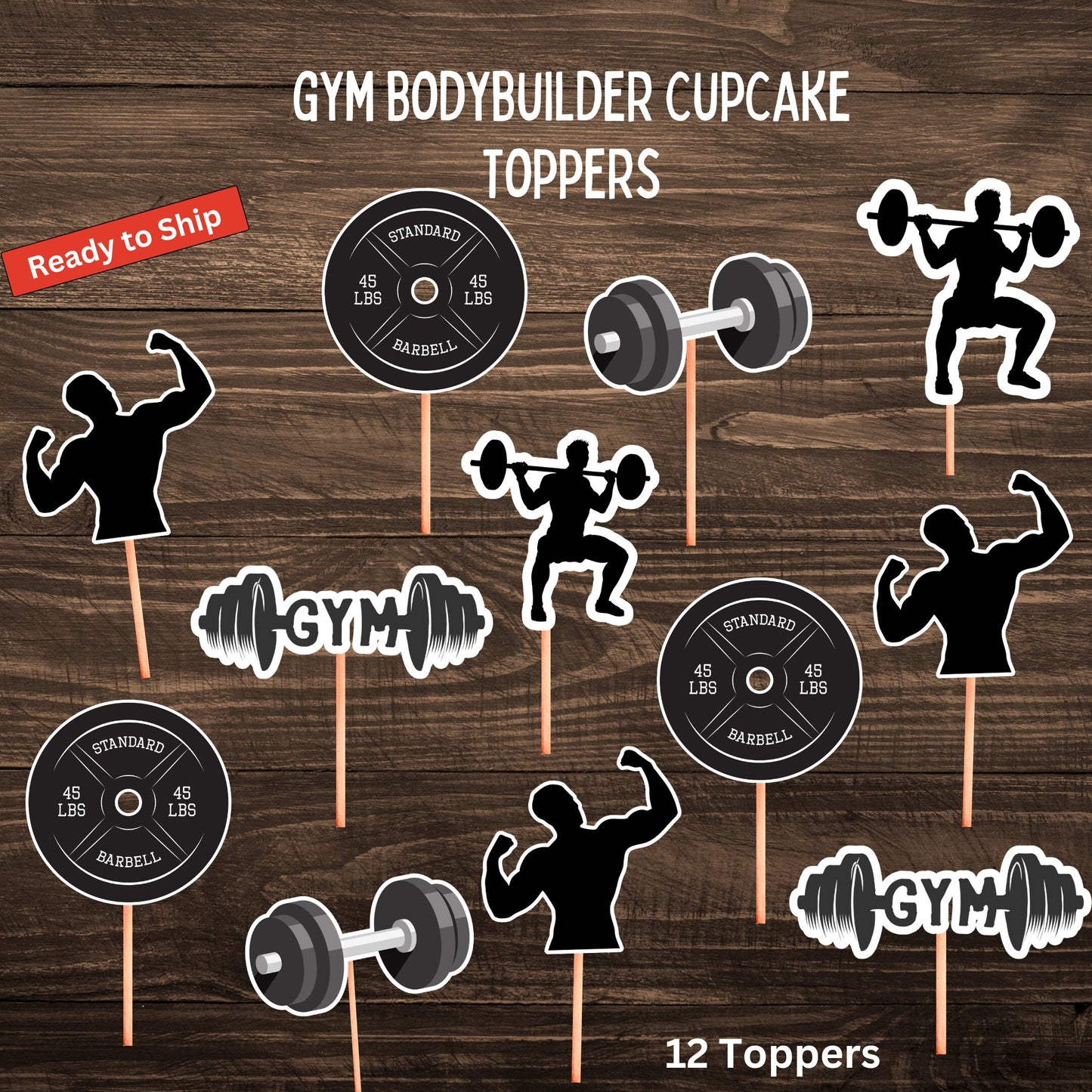 Gym Bodybuilder Cupcake Toppers