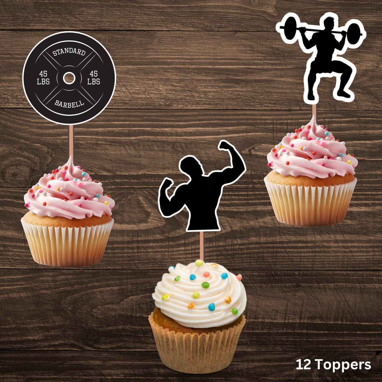 Gym Bodybuilder Cupcake Toppers