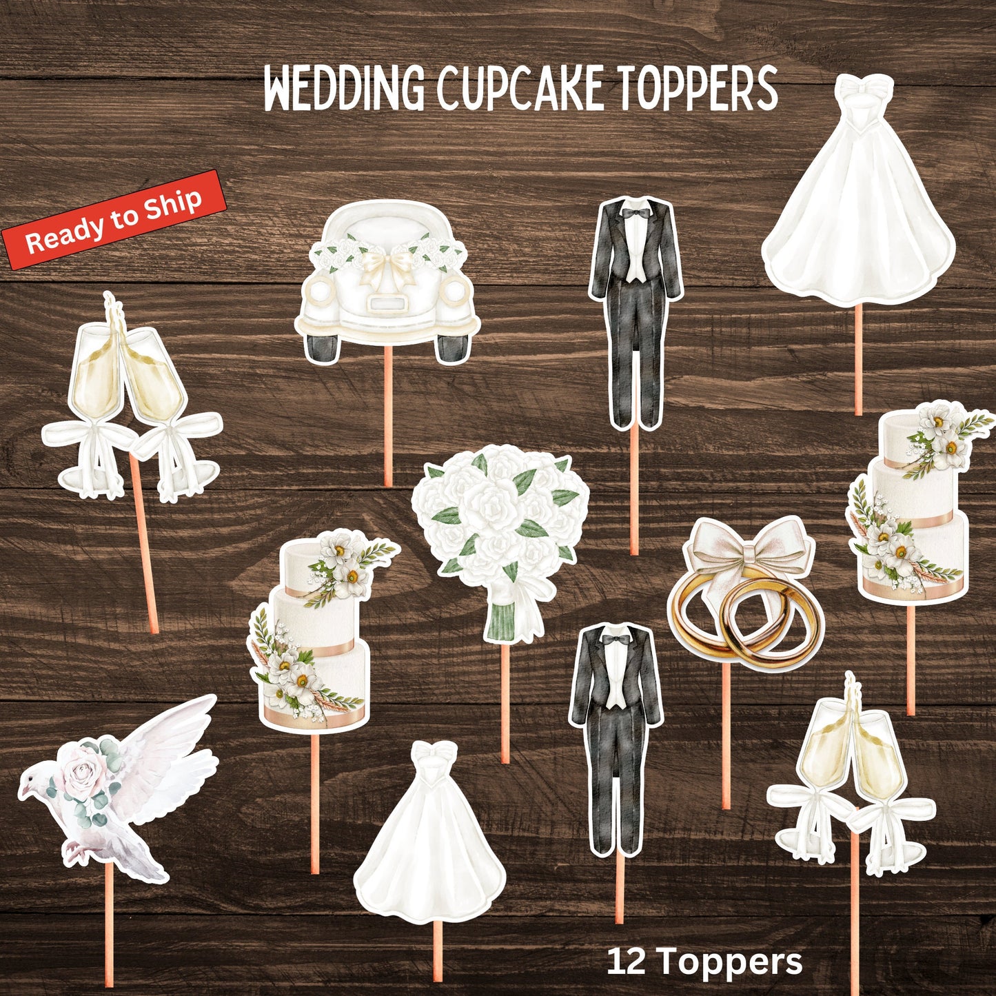 Wedding Cupcake Toppers