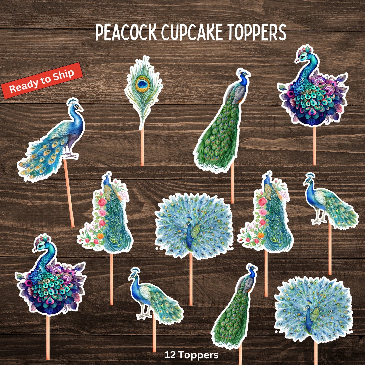 Peacock Cupcake Toppers