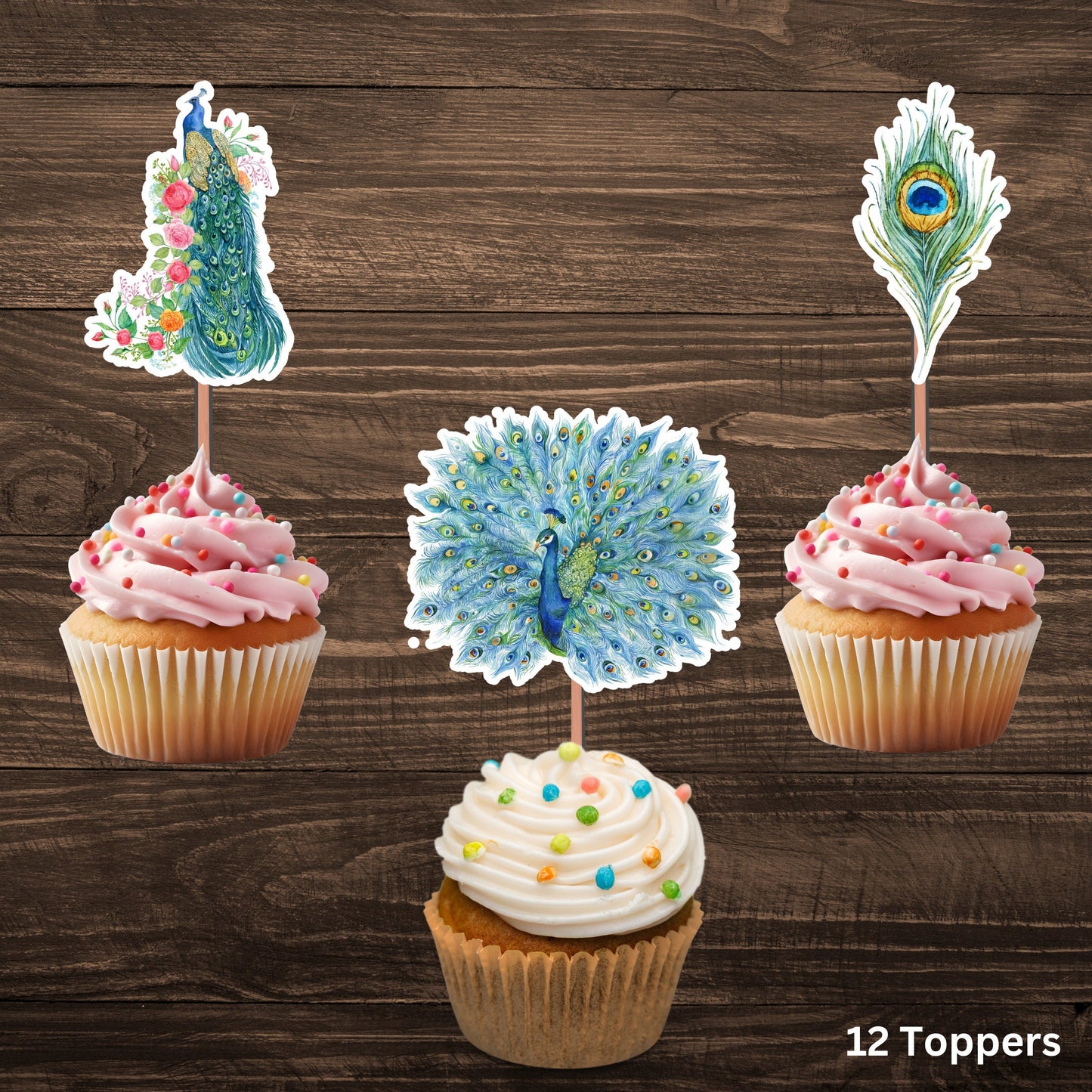 Peacock Cupcake Toppers