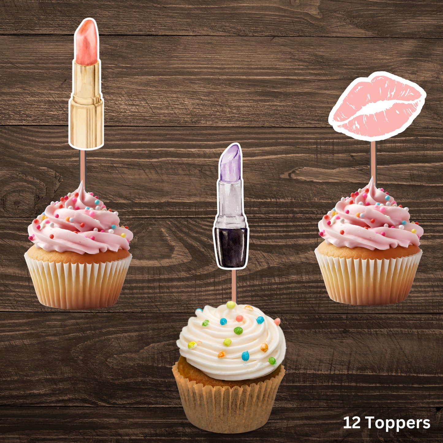 Lipstick Watercolor Cupcake Toppers