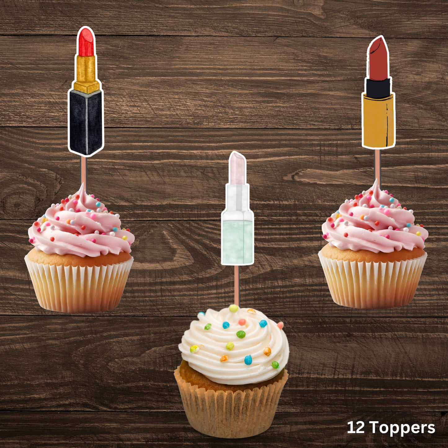 Lipstick Watercolor Cupcake Toppers