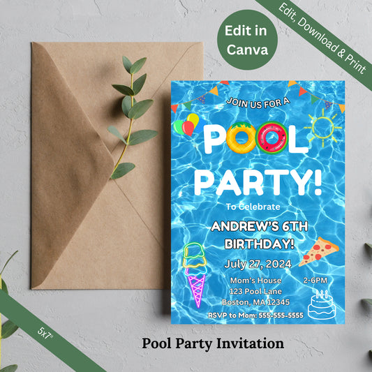 Pool Party Birthday Digital Invitation