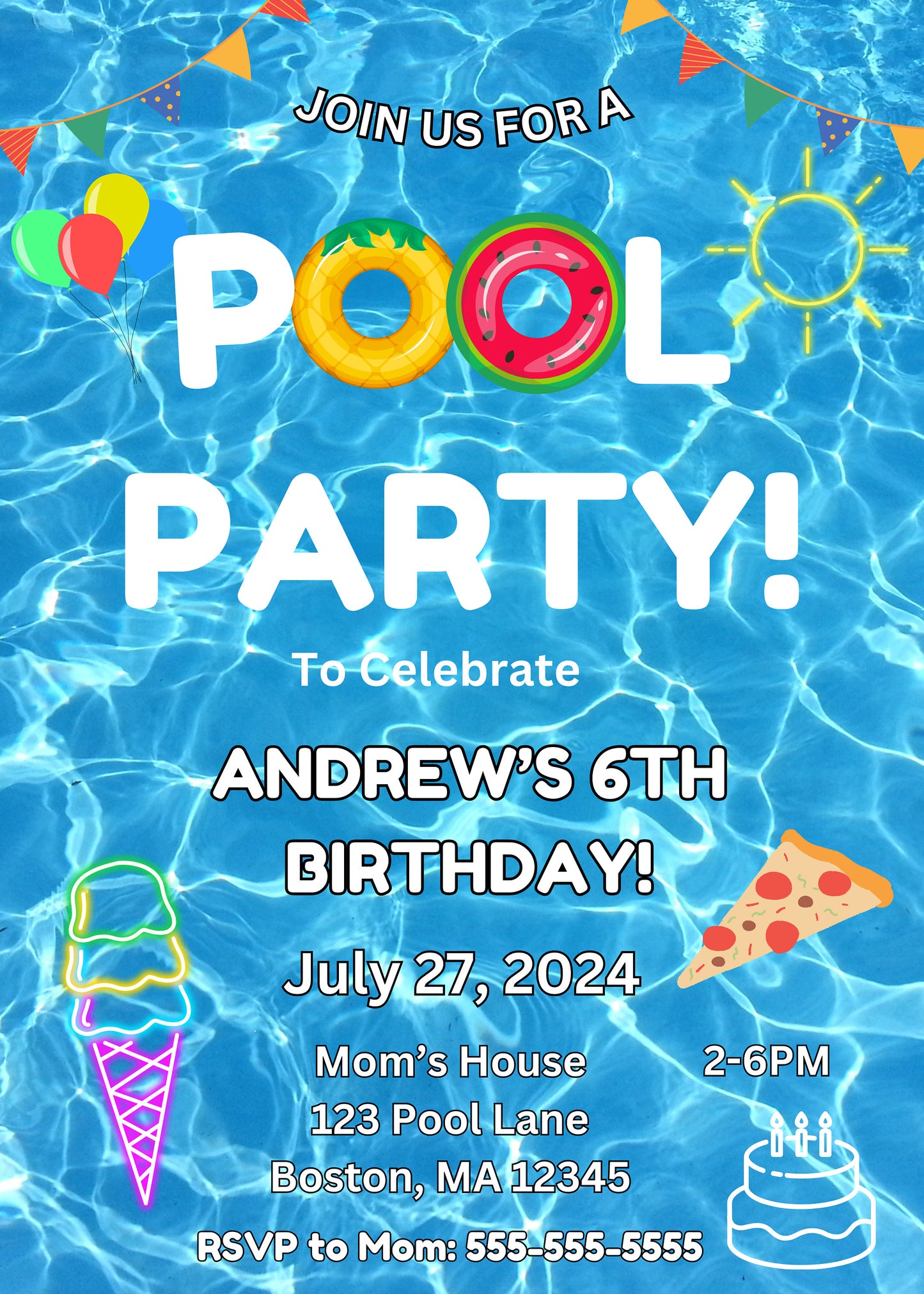 Pool Party Birthday Digital Invitation