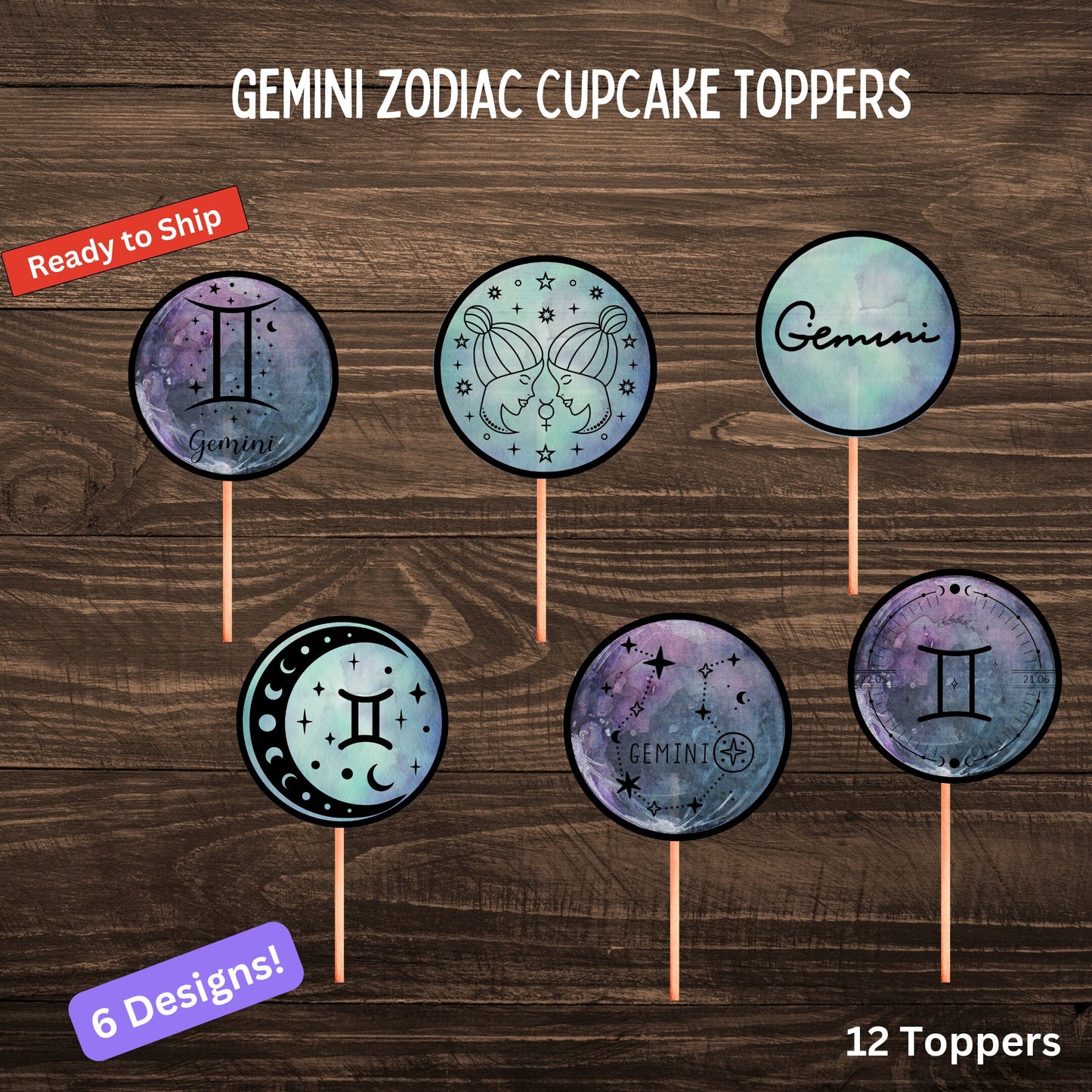 Gemini Zodiac Sign Cupcake Toppers