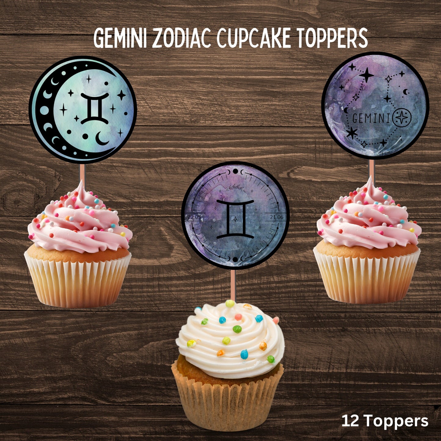 Gemini Zodiac Sign Cupcake Toppers