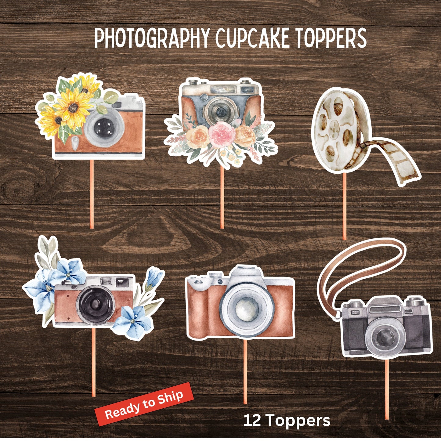 Photography Camera Cupcake Toppers