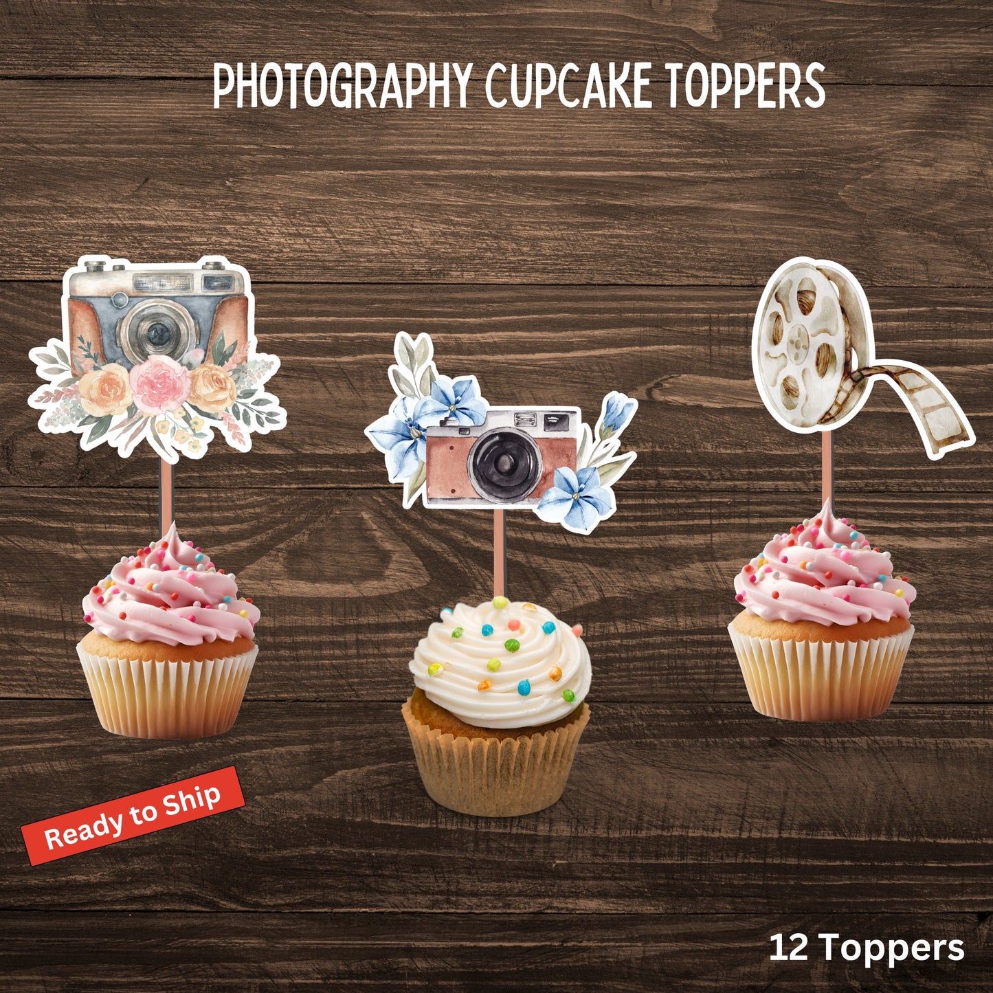 Photography Camera Cupcake Toppers